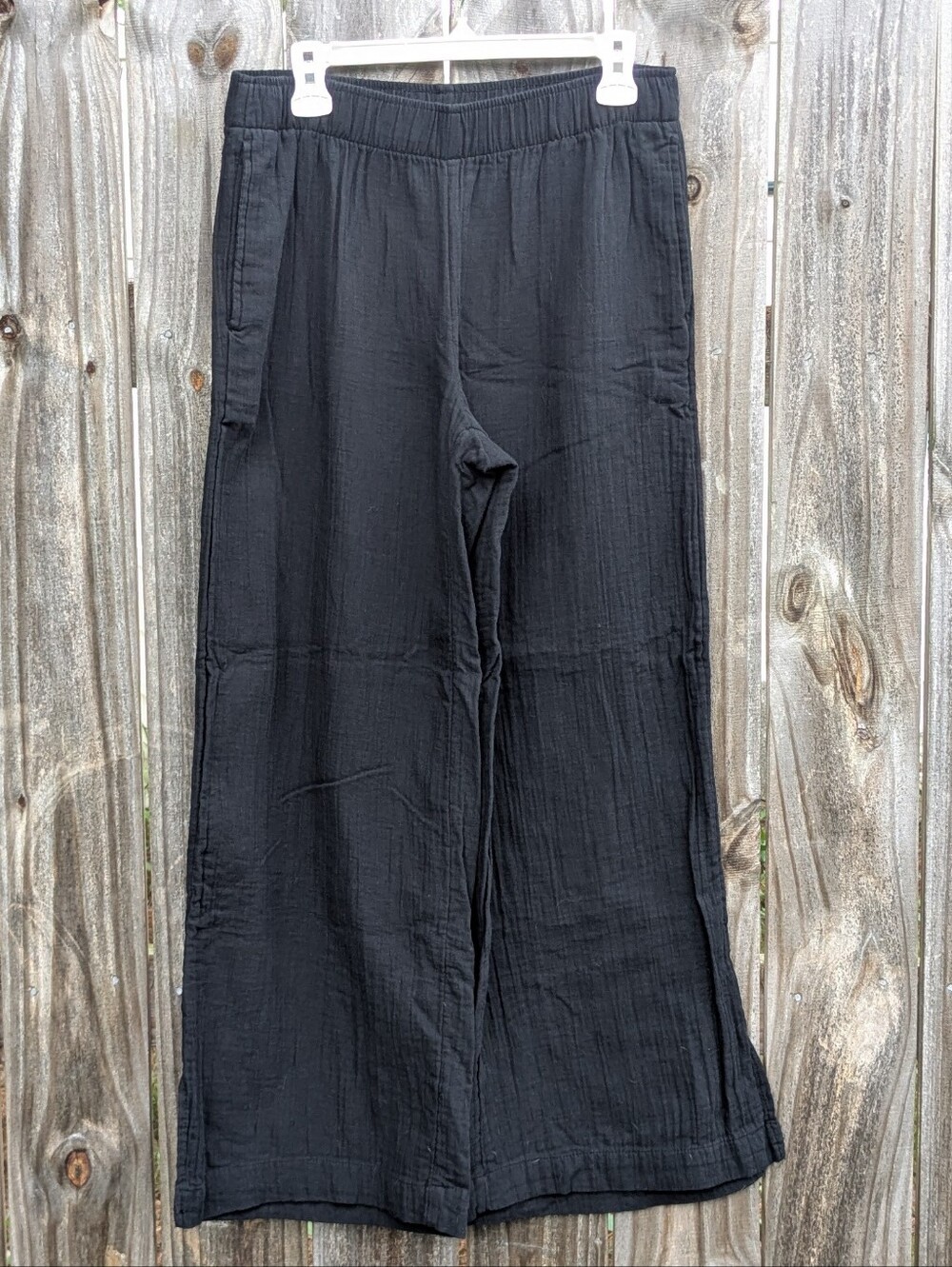 Old Navy Demi Wide Leg High Rise Crinkle Cotton Black Pant Medium - Picture 12 of 14
